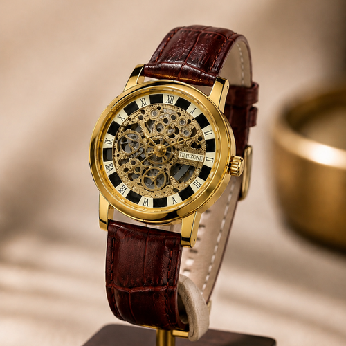 Men’s Gold Skeleton Mechanical Watch